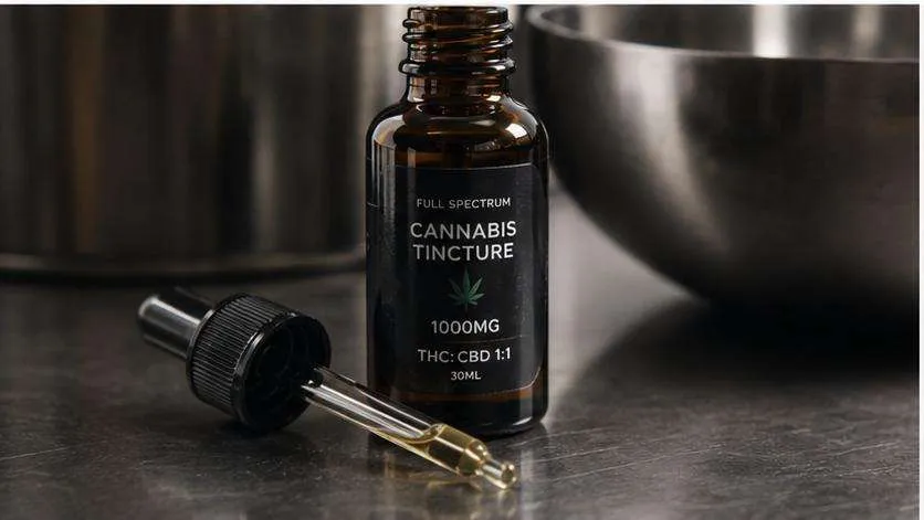Amber dropper bottle of cannabis oil tincture
